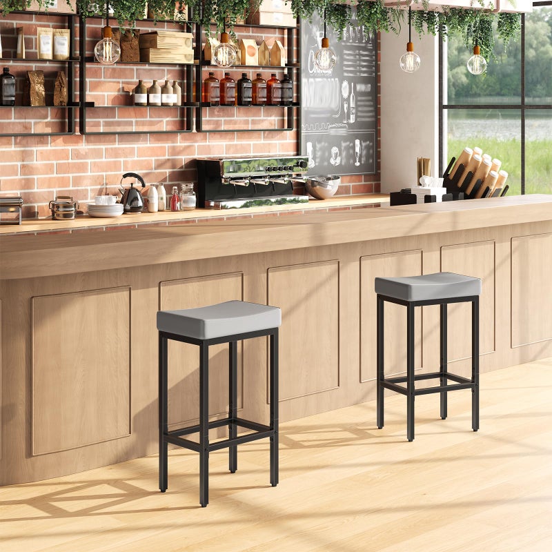 HOOBRO Bar Stools Set of 2, 24.8 Inches Bar Chairs, Counter Height Stools, Saddle Barstools with Curved Surface, 2.4" Thick Upholstery, for Kitchen, Dining Room, Gray and Black BG10BY01 - Image 5