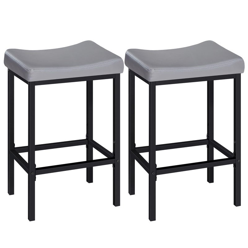 HOOBRO Bar Stools Set of 2, 24.8 Inches Bar Chairs, Counter Height Stools, Saddle Barstools with Curved Surface, 2.4" Thick Upholstery, for Kitchen, Dining Room, Gray and Black BG10BY01 - Image 1