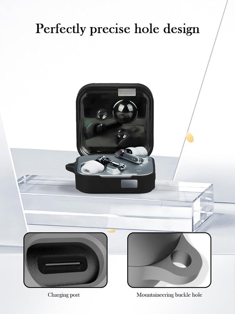 SJet Silicone Cover Case for Nothing Ear (3), Protective Case Cover with Carabiner (Black) - Image 2