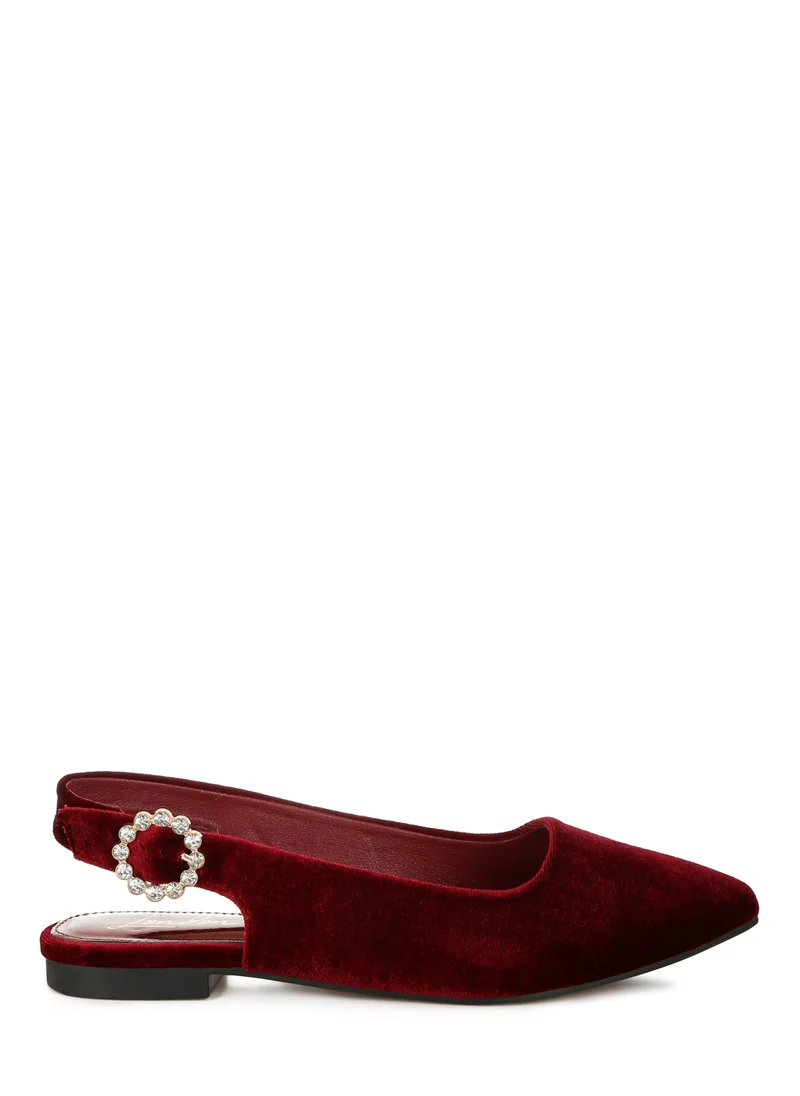 London Rag Velvet Slingback Flat Sandals in Dark Red