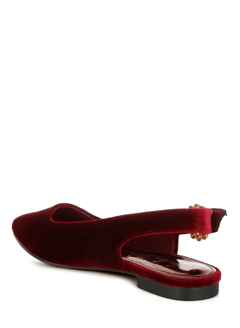 London Rag Velvet Slingback Flat Sandals in Dark Red