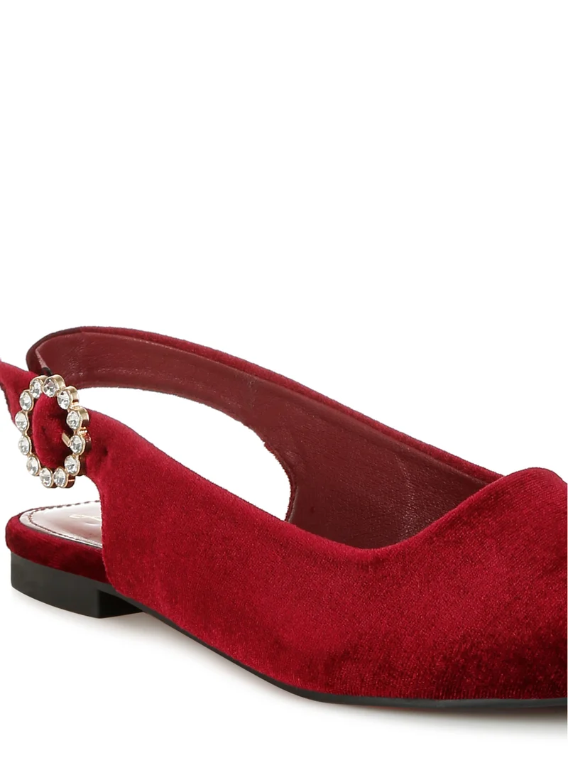London Rag Velvet Slingback Flat Sandals in Dark Red