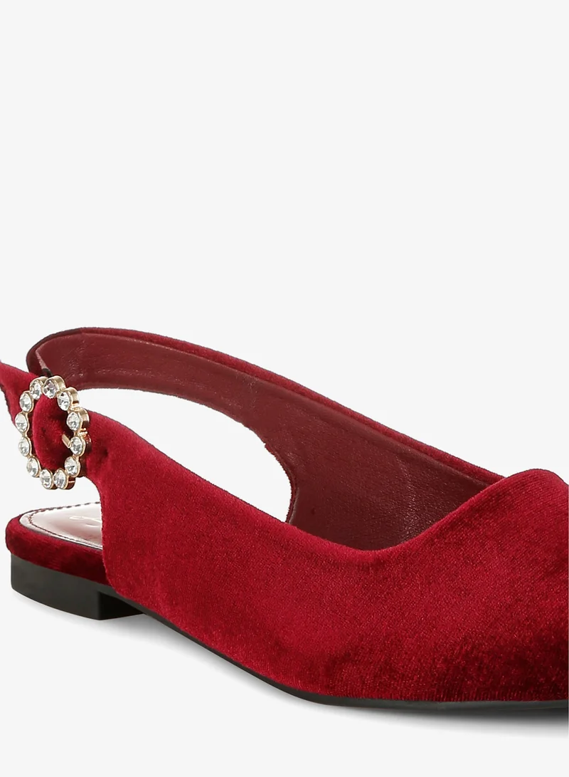 London Rag Velvet Slingback Flat Sandals in Dark Red