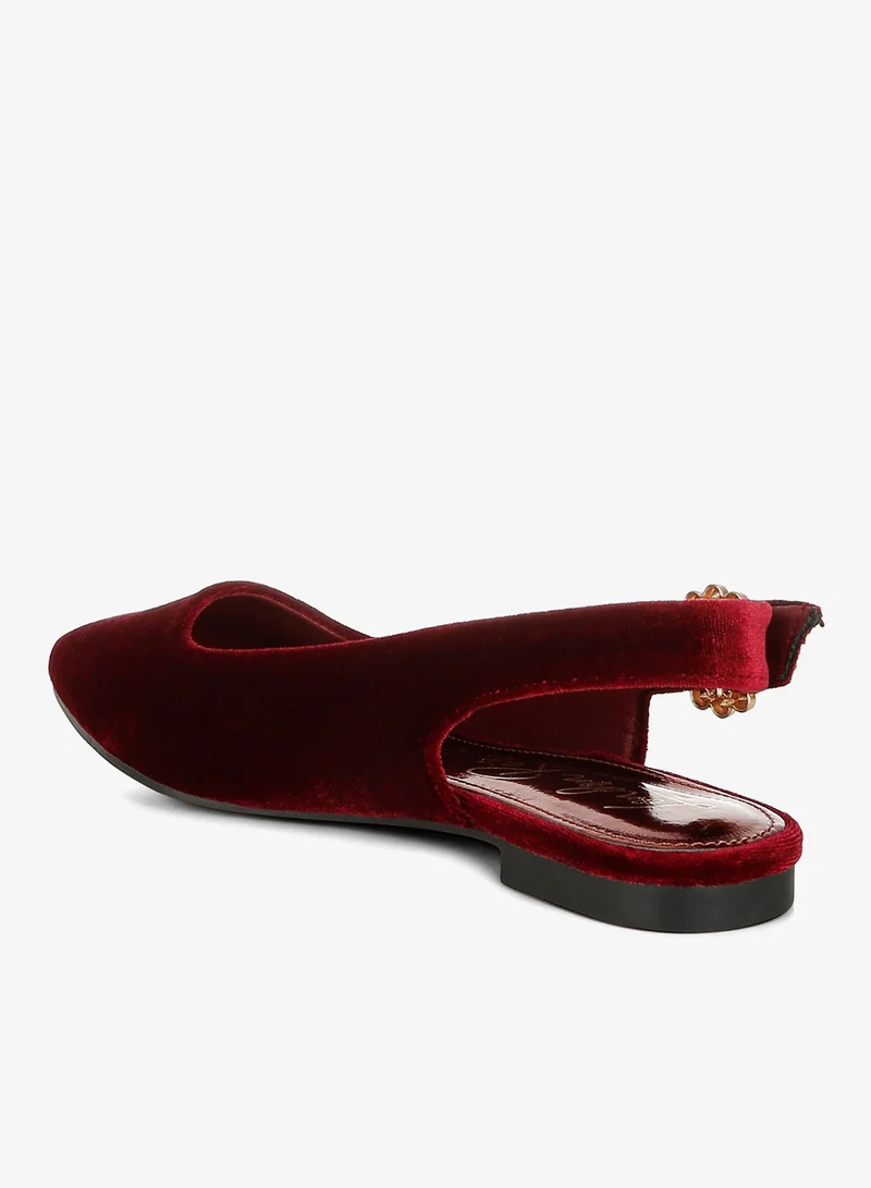 London Rag Velvet Slingback Flat Sandals in Dark Red
