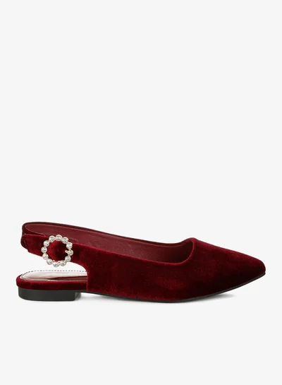 London Rag Velvet Slingback Flat Sandals in Dark Red