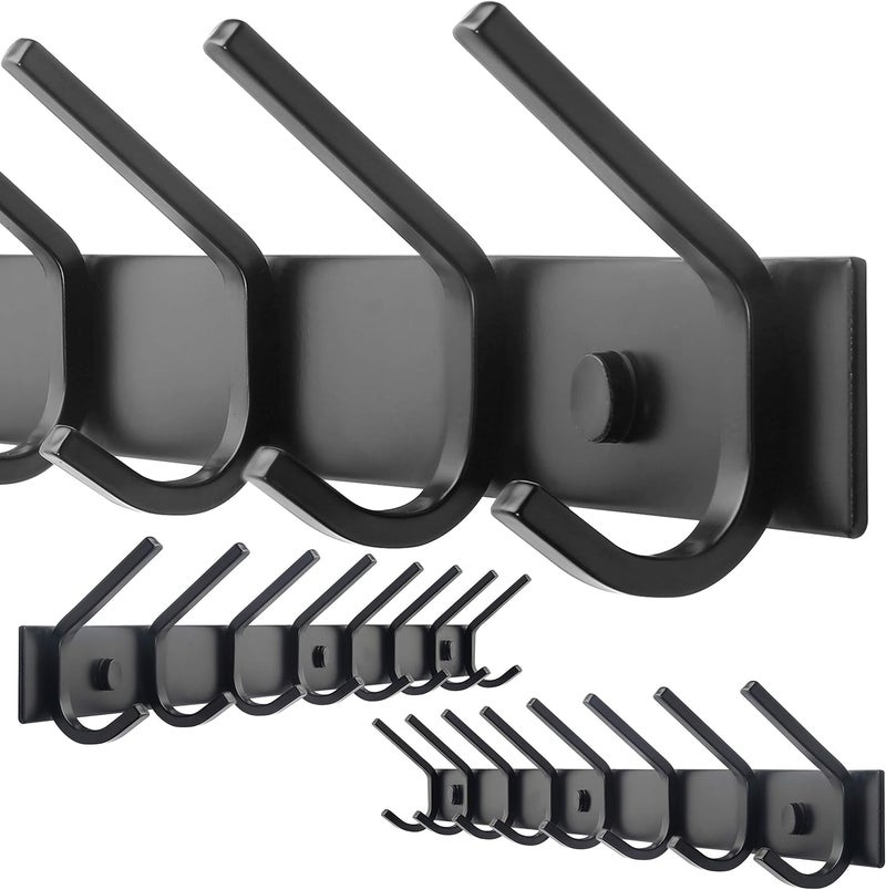 WEBI Coat Rack Wall Mounted,8 Hooks for Hanging Coats,Hook Rack Hook Rail Coat Hanger Wall Mount for Backpack,Clothes,Jacket,Black,2 Packs - Image 1