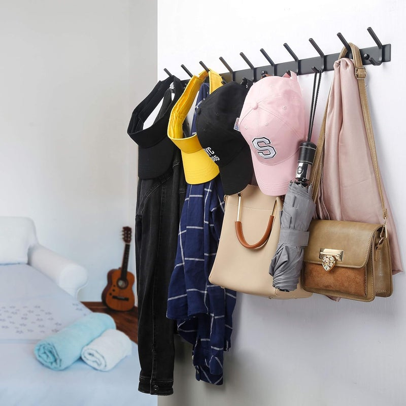 WEBI Coat Rack Wall Mounted,8 Hooks for Hanging Coats,Hook Rack Hook Rail Coat Hanger Wall Mount for Backpack,Clothes,Jacket,Black,2 Packs - Image 3