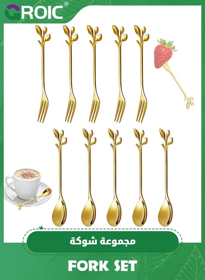 GROIC 10pcs Coffee Spoon Dessert Forks, Espresso Spoons Fruit Forks, Stainless Steel Mini Creative Tableware for Sugar, Cake, Ice Cream - Image 1