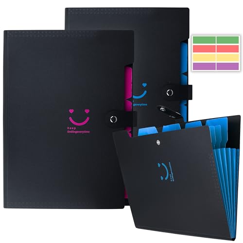 SPS 5 Pocket Expanding File Folder Smile Design - Fits A4 & Letter Size Document Organizer, Accordion File Folders, File Holder for Office, School & Home Use (Pack of 2) - Image 1