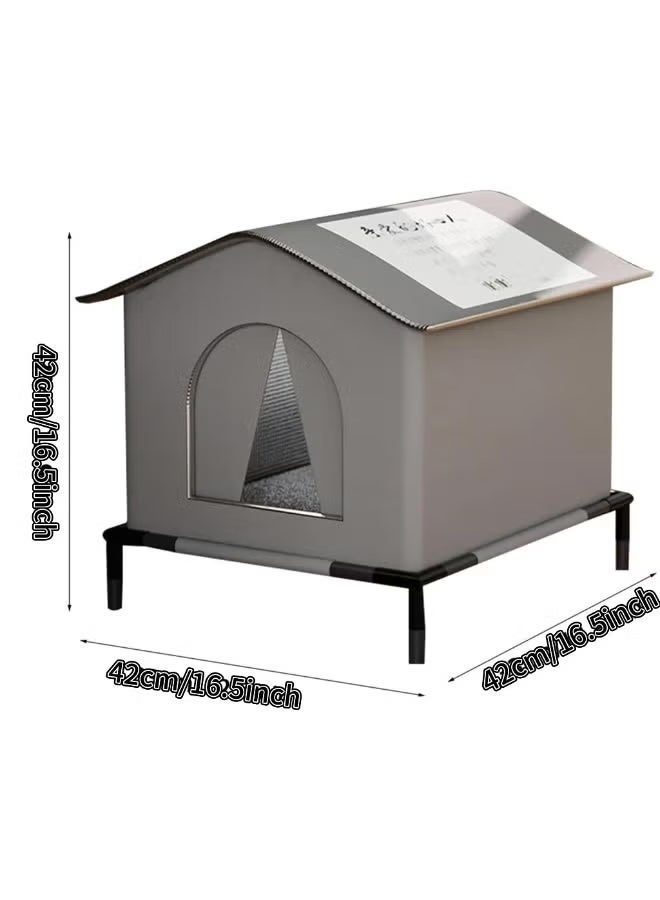 Cat Shelter - Animal Tent Bed with Raised Floor and Mat |Cats Home Weatherproof, Foldable Insulated Warm Pet Kitten Nest Cave for Patio Backyard, 42x42x42cm - Image 5