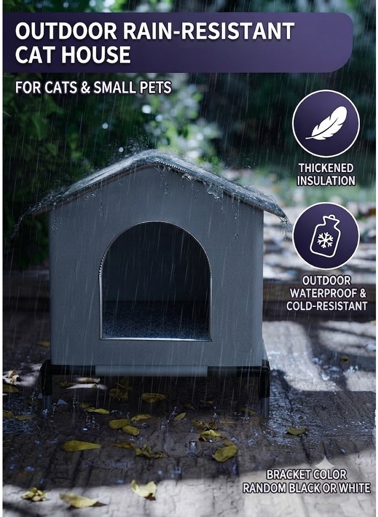 Cat Shelter - Animal Tent Bed with Raised Floor and Mat |Cats Home Weatherproof, Foldable Insulated Warm Pet Kitten Nest Cave for Patio Backyard, 42x42x42cm - Image 2
