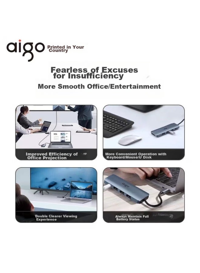 Aigo Type-c Expansion Dock, Usb3.0 Hub, Hdmi Adapter, 4k60hz Ultra Hd, Laptop Expansion Dock Converter, Pd100w Fast Charging, T05-h1plus - Image 5
