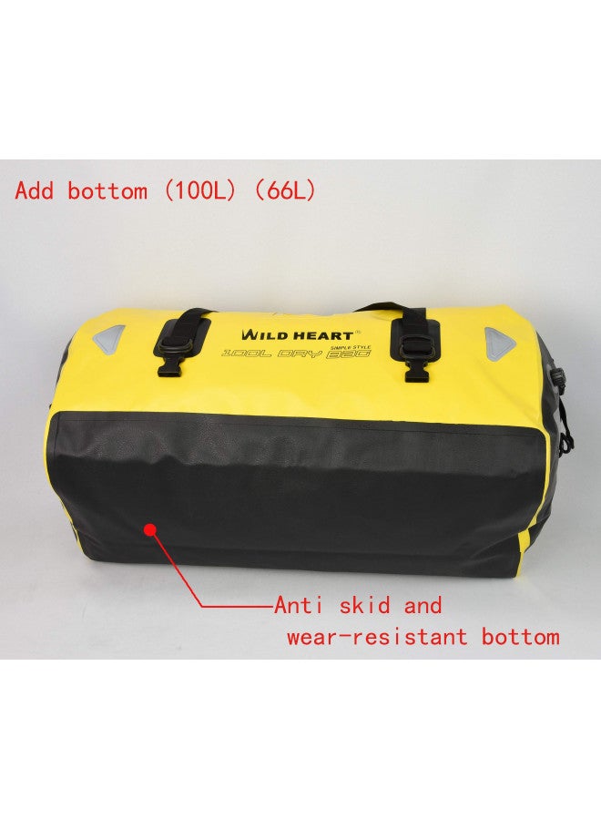WILD HEART حقيبة دفل مقاومة للماء WILD HEART سعة 40L 66L 100L مع لحامات ملحومة للتجديف، التخييم، الإبحار، الدراجات النارية (100L أصفر مع قاع مزدوج وحبل ربط) - Image 4