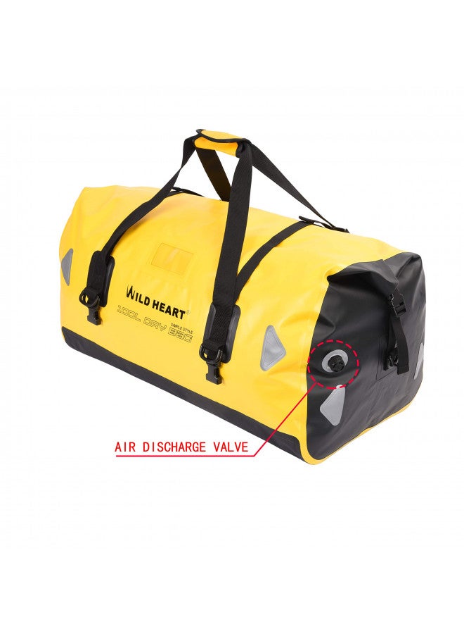 WILD HEART حقيبة دفل مقاومة للماء WILD HEART سعة 40L 66L 100L مع لحامات ملحومة للتجديف، التخييم، الإبحار، الدراجات النارية (100L أصفر مع قاع مزدوج وحبل ربط) - Image 3
