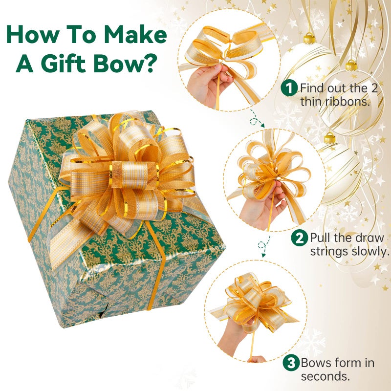 Amcami 20 Pieces Large Pull Bows for Gift Wrapping Christmas Big Gold Ribbon Bows for Xmas Gift Baskets Wine Bottles Decoration Gift Bows Organza Pull Bow for Wedding Party Birthdays Holidays - Image 3