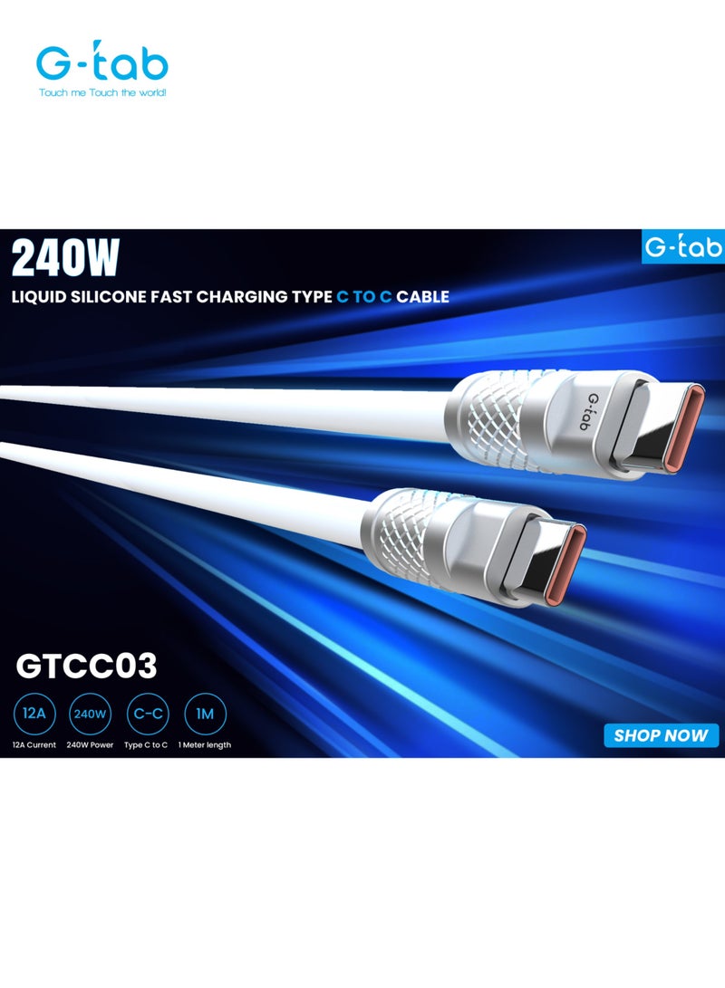 G-Tab GTCC03, 12A, 240W Fast Charging Liquid Silicone USB Type -C to C Cable for Laptop/iPhone/Android Phone/Samsung - Image 2