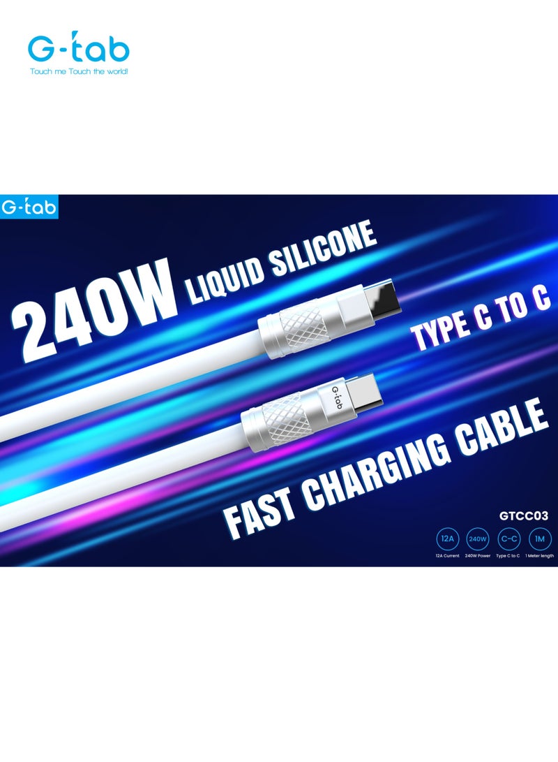 G-Tab GTCC03, 12A, 240W Fast Charging Liquid Silicone USB Type -C to C Cable for Laptop/iPhone/Android Phone/Samsung - Image 3