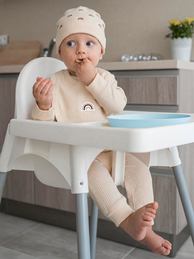 Babies Basic Premium Ribbed Cotton Sleepsuit Romper with Cap and Bib - Image 3