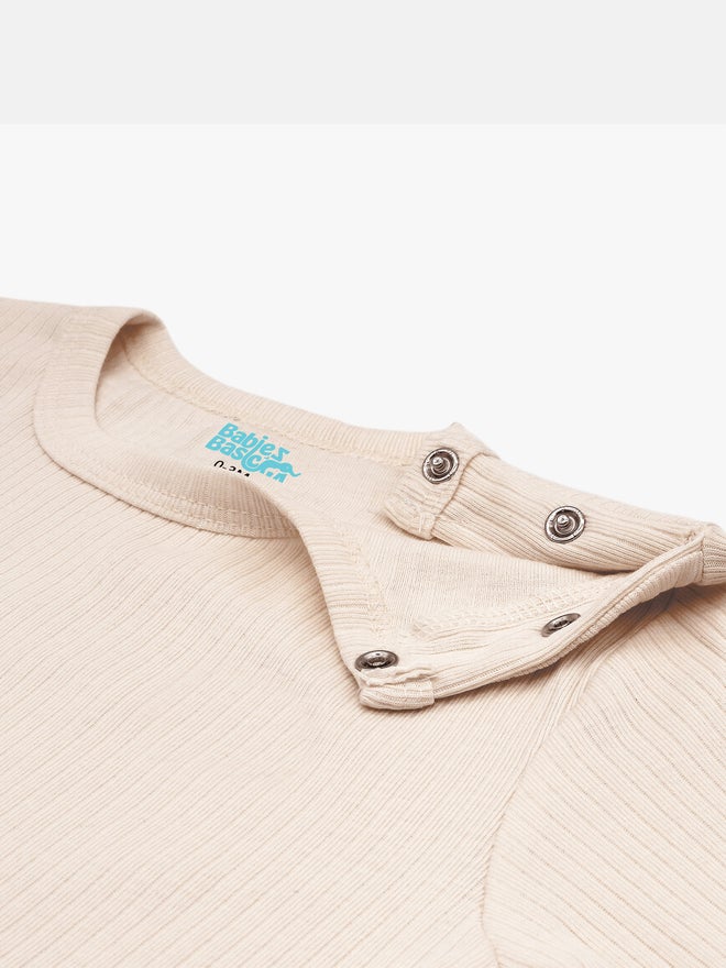 Babies Basic Premium Ribbed Cotton Sleepsuit Romper with Cap and Bib - Image 5