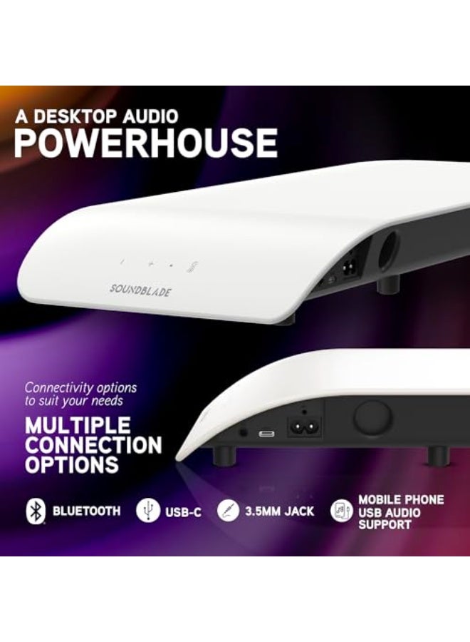 BlueAnt Soundblade Desktop Soundbar | Wireless Bluetooth Under Monitor HiFi Audio, Mini-Cinema Experience, Sleek Low-Profile Design, for Gamers, Music & Movie Lovers - White - Image 2