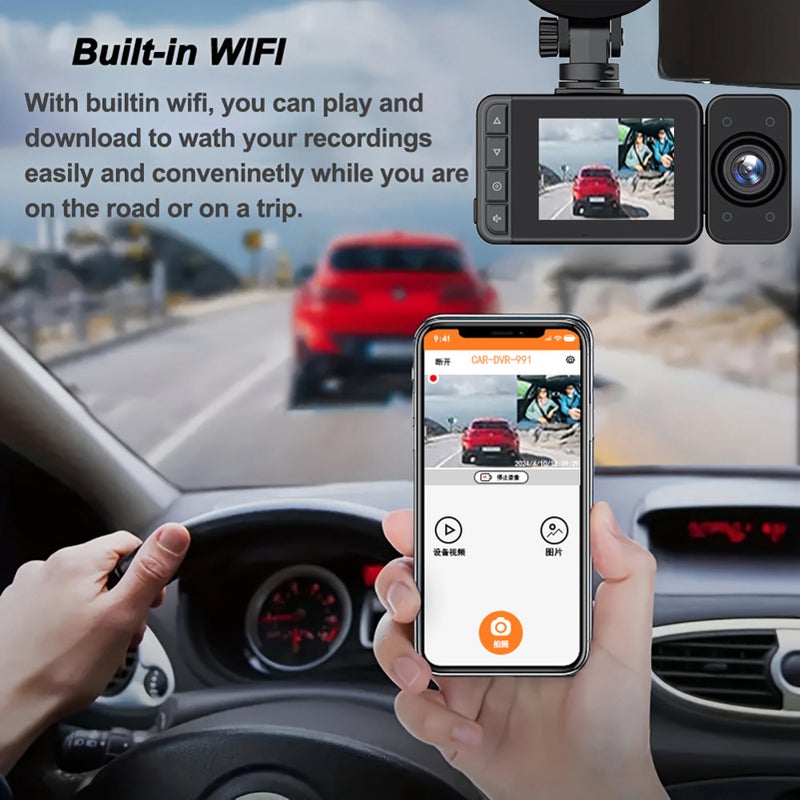 WIFI Car Recorder Front and Rear Inside 3 Channel for Cars 1080P 3 Ways with Night Vision G-sensor Loop Recording Parking Monitor - Image 4