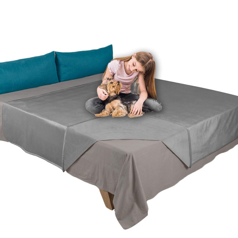 Ameritex Pet Bed Blanket Reversible 100% Waterproof Velvet Super Soft for Sofa and Bed (52x82 Inches, Light Grey+Grey) - Image 1