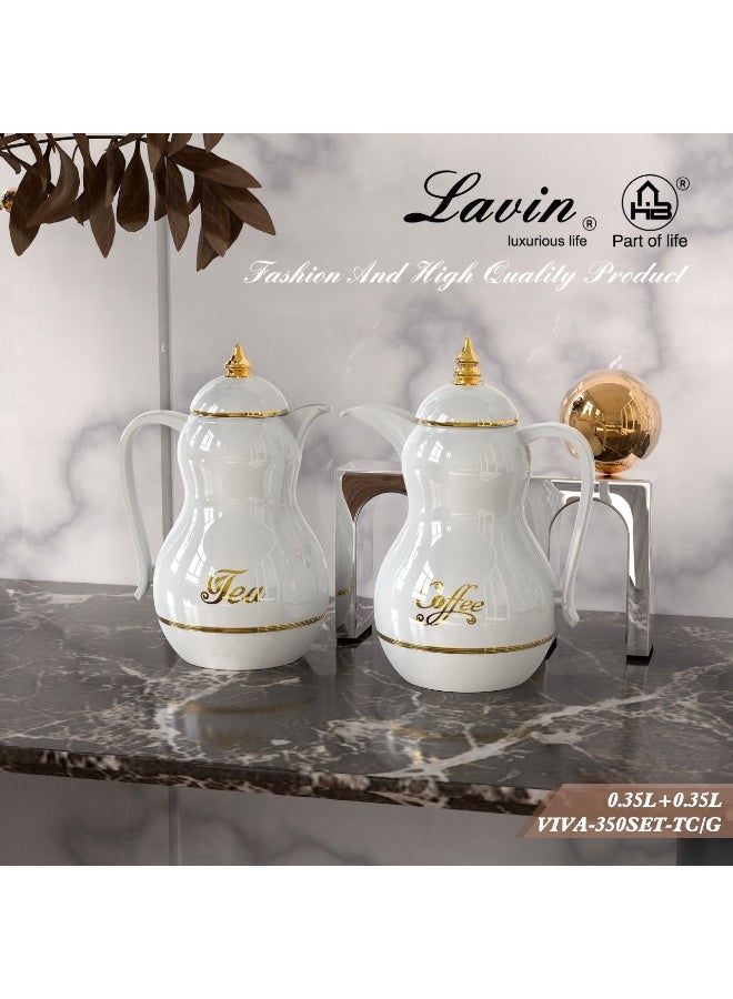 Lavin Arabic Dalla & Flask 2pc set of 350ml+350ml/Glass Inner/Thermos/Luxury Arabic coffee&tea/ Premium heat retention