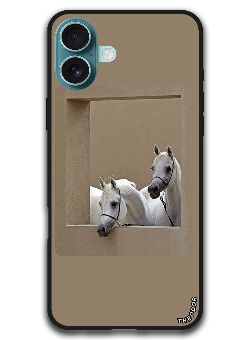 Theodor Protective Case Anti Scratch Shock Proof Bumper Cover For iPhone 16 Plus (6.7)-inch Horse in window - Image 1