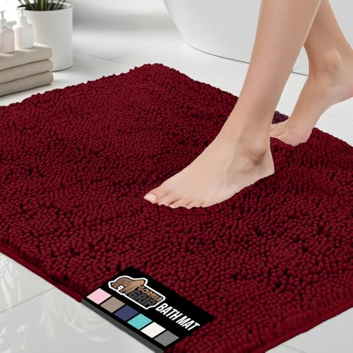 GORILLA GRIP Bath Rug Mat, Soft Absorbent Chenille, Quick Dry Microfiber Mats, Rubber Backing Washable Shower Floor Rugs, Bathmat Runner, US Designed Bathroom Home Decor Accessories 24x17, Burgundy - Image 1
