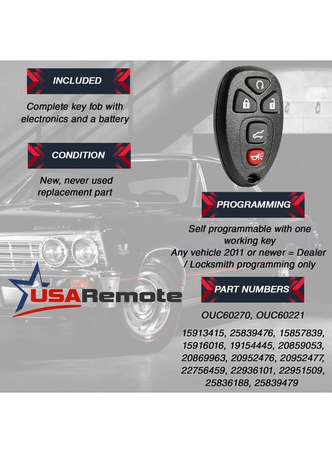 USARemote جهاز تحكم عن بُعد للدخول بدون مفتاح مع مفتاح الإشعال يناسب شيفروليه سوبربان تاهو ترافيرس / جي إم سي أكاديا يوكون / كاديلاك إسكاليد SRX / بويك إنكلايف / ساتورن أوتلوك (OUC60270، OUC60221) - Image 3