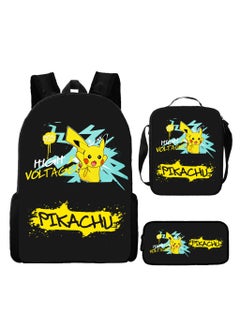 Pikachu New Cartoon Anime Student Backpack Three-Piece Set 29*42*16cm 