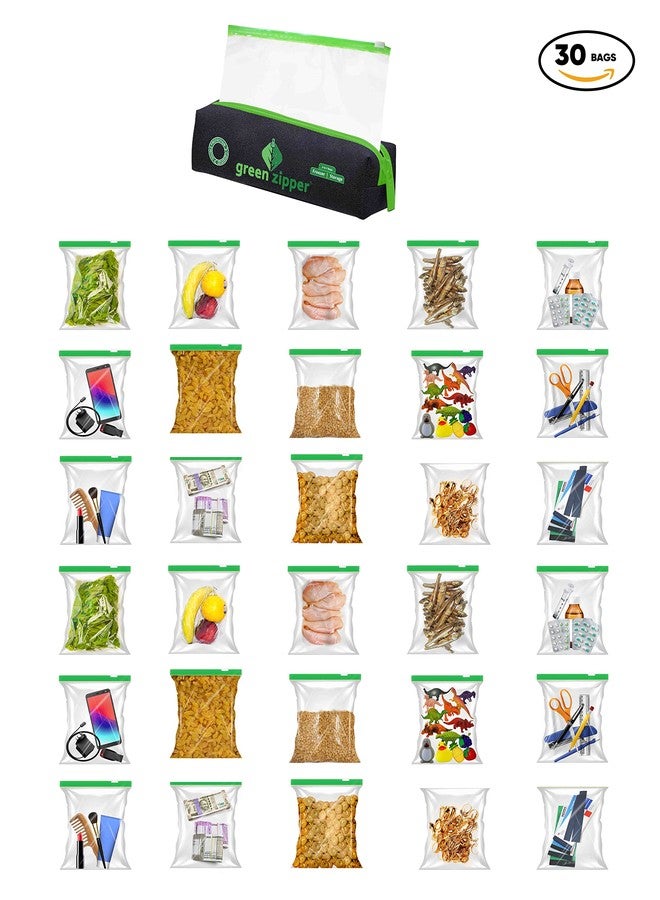 GREEN ZIPPER أكياس تخزين الطعام بالتجميد بسحاب أخضر، 15 كيسًا في علبة واحدة، آمنة للاستخدام في الميكروويف، قابلة لإعادة الاستخدام، قابلة للغسل، شفافة وخالية من مادة BPA (عبوة صغيرة من قطعتين) (بلاستيك) - Image 2