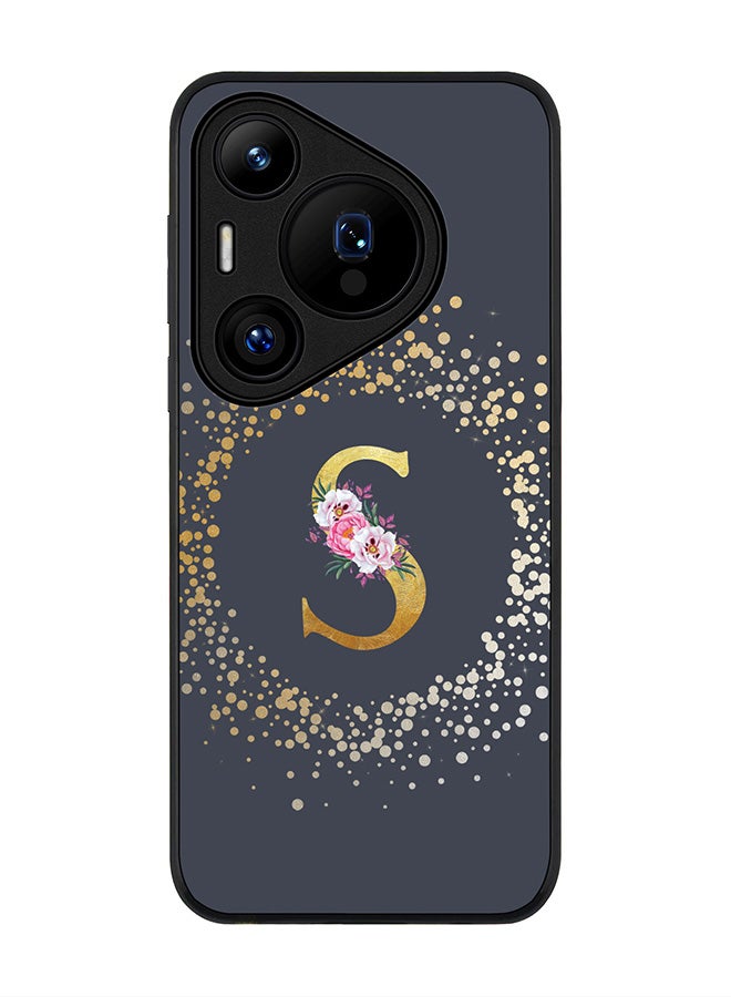 Stylizedd Rugged Black edge case for Huawei Pura 70, Slim fit Case Flexible Cover - Custom Monogram Initial Letter Floral Pattern Alphabet - S (Grey ) - Image 1