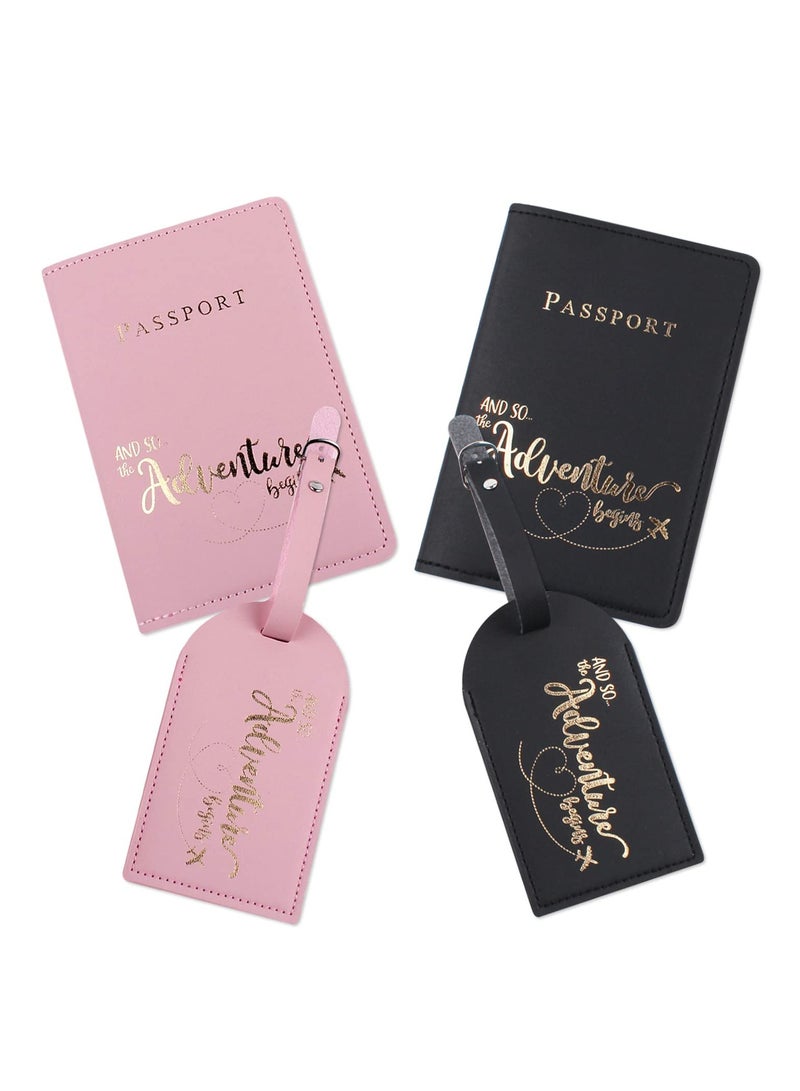 KASTWAVE Passport Covers and Luggage Tags Set, Passport Holder Travel Suitcase Tag Case Organizer for Storing Passport Business Cards Credit Cards Boarding Passes (2 Covers + 2 Tags) - Image 1