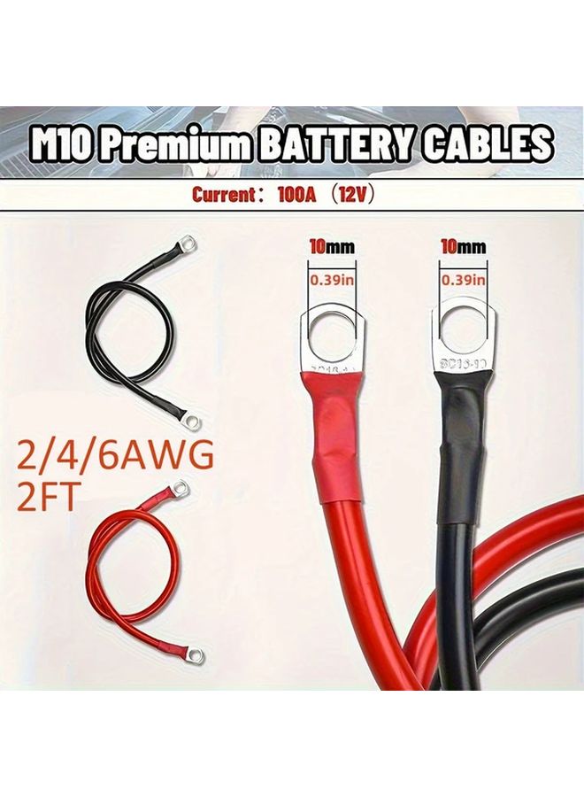 1 قطعة تحتوي على قطعتين سلك بطارية 2 AWG بطول 2 قدم باللونين الأحمر والأسود مصنوع من النحاس النقي بجهد 12 فولت مع موصلات طرفية دائرية وجوانات عالية التوصيل ومقاومة للأكسدة ومتعدد الاستخدامات مناسب لأنظمة توصيل بطاريات السيارات والدراجات النارية. - Image 3