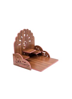 GLOBCRATE GLOBCRATE Wooden Mini Temple for Home and Offfice Wall Mounted Hanging Pooja Mandir Decoration Shelf Cabinet for Temple Wooden Color  - Image 3