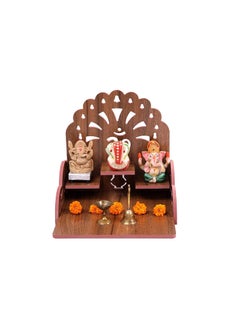 GLOBCRATE GLOBCRATE Wooden Mini Temple for Home and Offfice Wall Mounted Hanging Pooja Mandir Decoration Shelf Cabinet for Temple Wooden Color  - Image 1