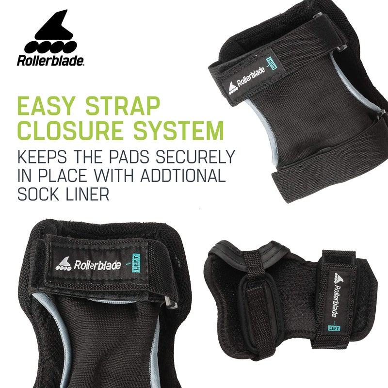 Rollerblade Skate Gear 3 Pack Protective Gear, Knee Pads, Elbow Pads and Wrist Guards, Inline Skating, Multi Sport Protection, Unisex, Black, L - Image 5
