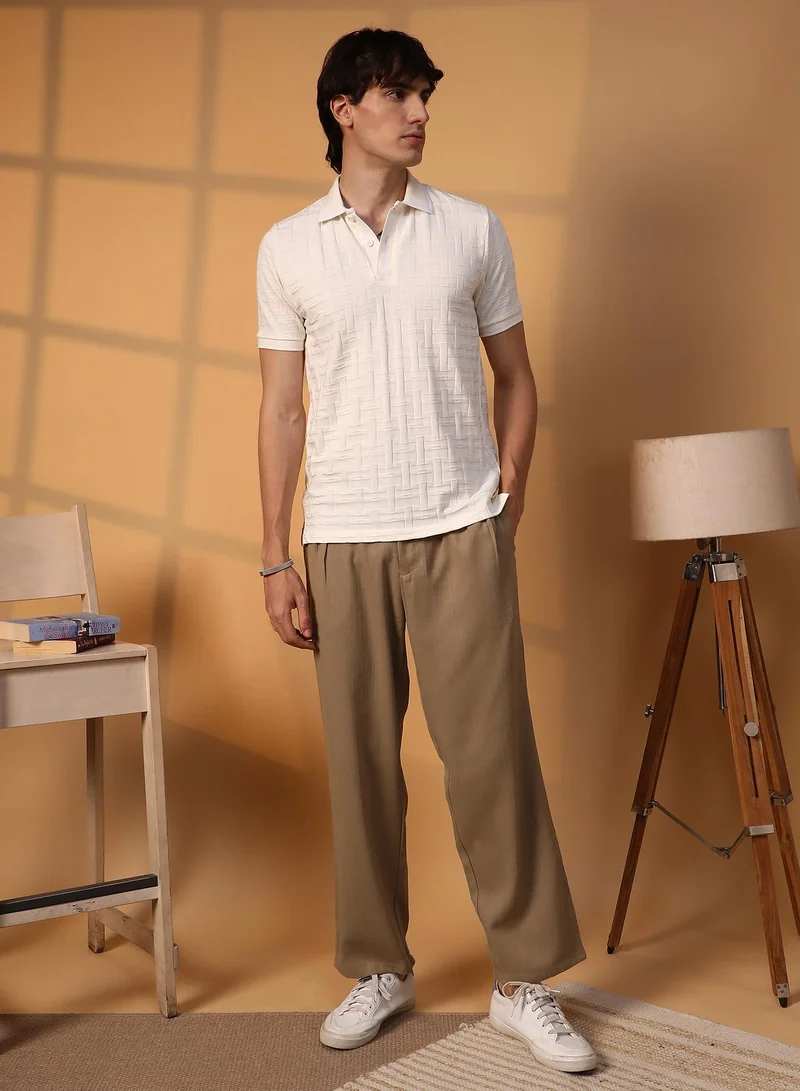 Campus Sutra White Men's Cream White Weave-Textured Polo T-Shirt for Men | Best Price UAE