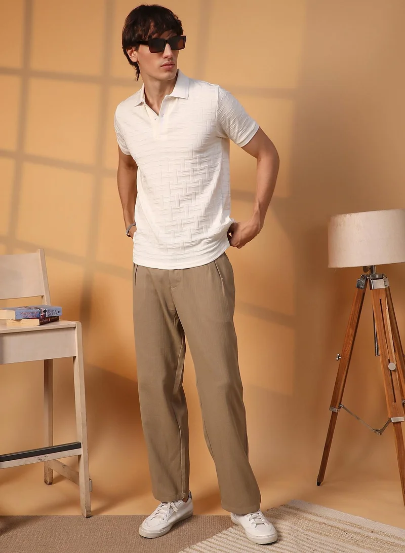 Campus Sutra White Men's Cream White Weave-Textured Polo T-Shirt for Men | Best Price UAE
