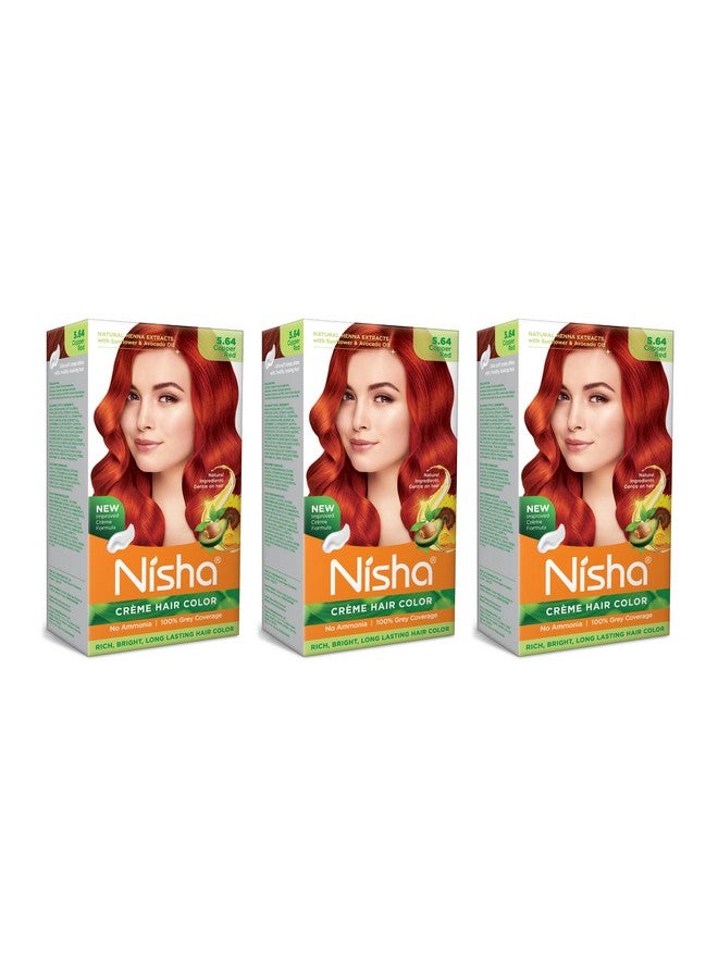 Nisha Creme Hair Color Permanent Hair Dye Color Kit With Improved Creme Formula for 100% Gray Coverage Ammonia Free Hair Color Dye for Rich Bright Long lasting Hair Color (Copper Red, Pack of 3) - Image 1