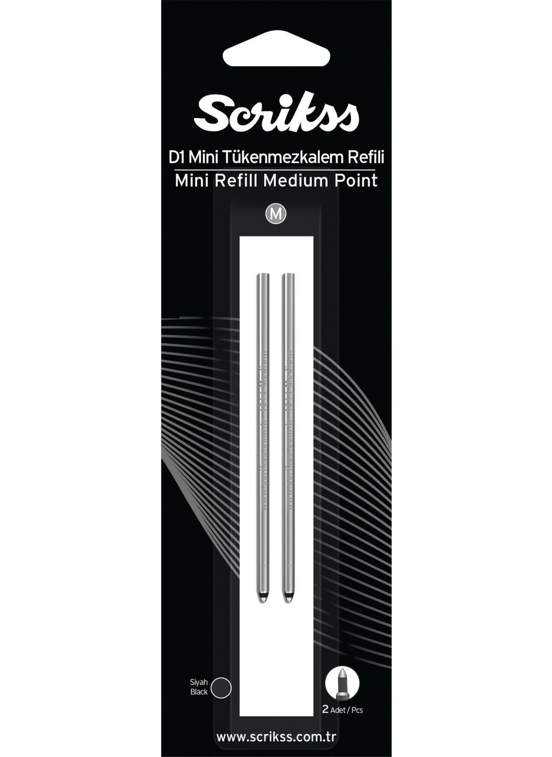 Scrikss D1 Ballpoint Pen Refill Medium Short Black 2 Pack Blister 