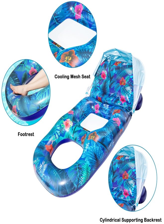 FindUWill Pool Floats with Canopy Adults - Extra Large Pool Float Lounger with Adjustable Backrest Sun Shade, Ultra Comfort Heavy Duty Inflatable Pool Chair Raft for Lake, Beach (Blue) - Image 4