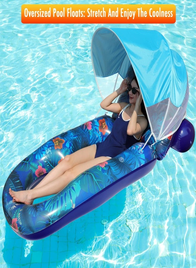 FindUWill Pool Floats with Canopy Adults - Extra Large Pool Float Lounger with Adjustable Backrest Sun Shade, Ultra Comfort Heavy Duty Inflatable Pool Chair Raft for Lake, Beach (Blue) - Image 3