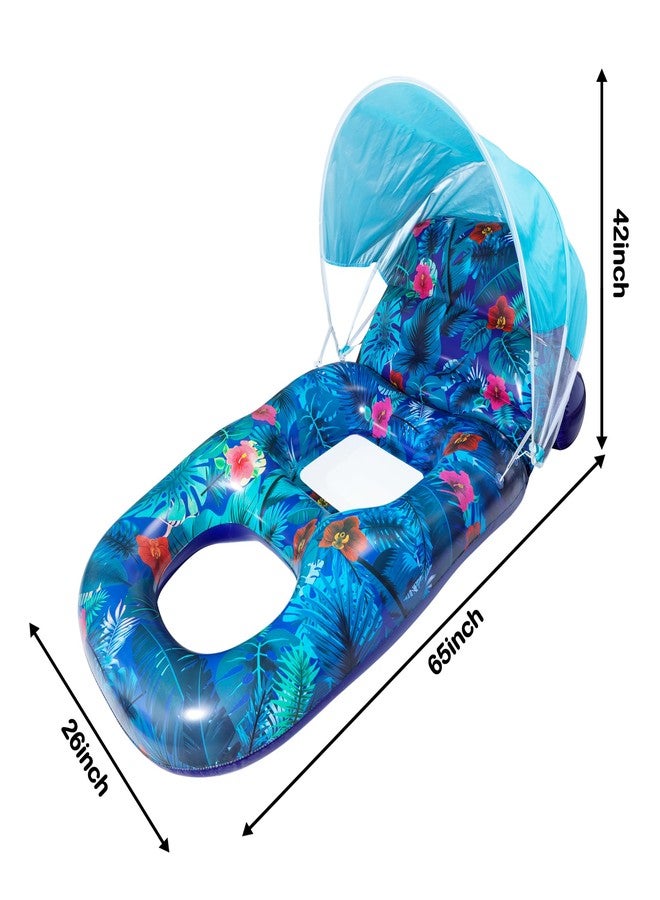 FindUWill Pool Floats with Canopy Adults - Extra Large Pool Float Lounger with Adjustable Backrest Sun Shade, Ultra Comfort Heavy Duty Inflatable Pool Chair Raft for Lake, Beach (Blue) - Image 5
