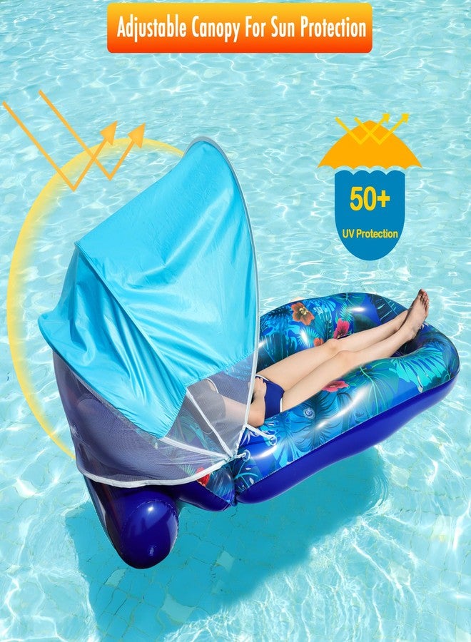 FindUWill Pool Floats with Canopy Adults - Extra Large Pool Float Lounger with Adjustable Backrest Sun Shade, Ultra Comfort Heavy Duty Inflatable Pool Chair Raft for Lake, Beach (Blue) - Image 2