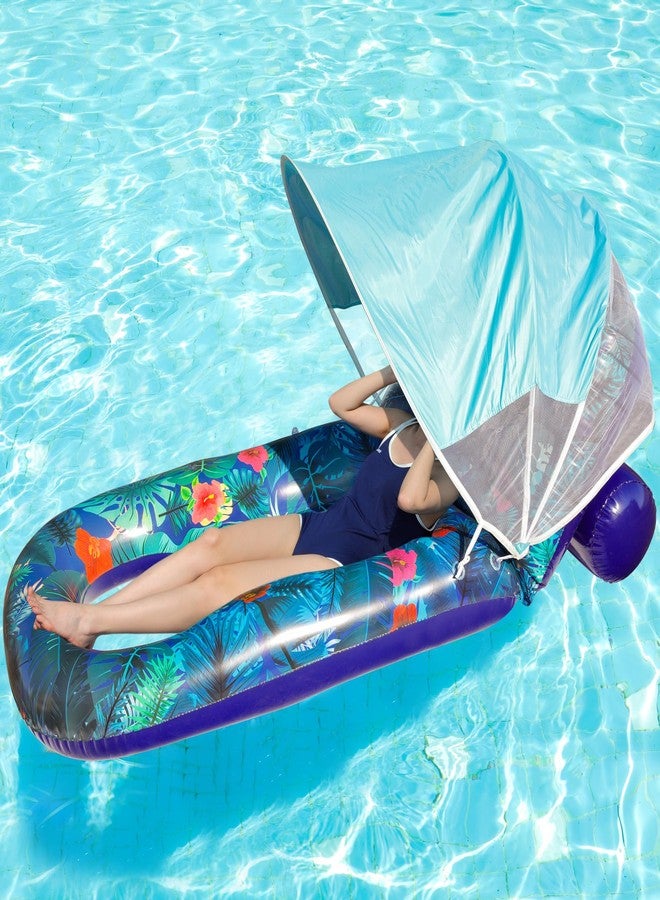 FindUWill Pool Floats with Canopy Adults - Extra Large Pool Float Lounger with Adjustable Backrest Sun Shade, Ultra Comfort Heavy Duty Inflatable Pool Chair Raft for Lake, Beach (Blue) - Image 1