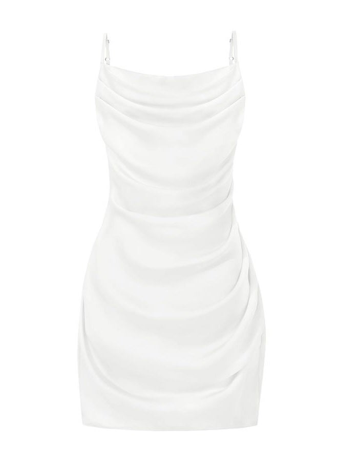 EXARUS Girls Bodycon Dress Tween Short Spaghetti Strap/Cowl Neck/One Shoulder Formal Party Dance Mini Tight Cute Dresses, White-spaghetti Strap, 10 Years - Image 1