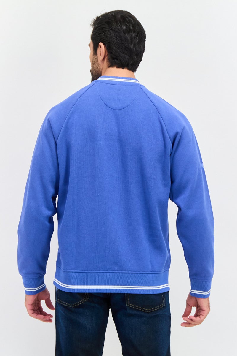 ESPRIT Men Band Collar Long Sleeve Brand Logo Sweatshirts, Blue - Image 2