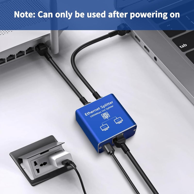مقسم إيثرنت 1 إلى 2 1000 ميجابت في الثانية، مفتاح شبكة جيجابت، مقسم شبكة RJ45 LAN مع كابل طاقة USB (منفذان يعملان في وقت واحد) عالي السرعة لكابلات Cat5/5e/6/7/8 - Image 3